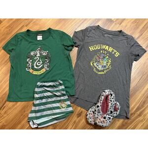 Harry Potter Slytherin Hogwarts PJ Set Slippers Universal Studios Adult Size XL
